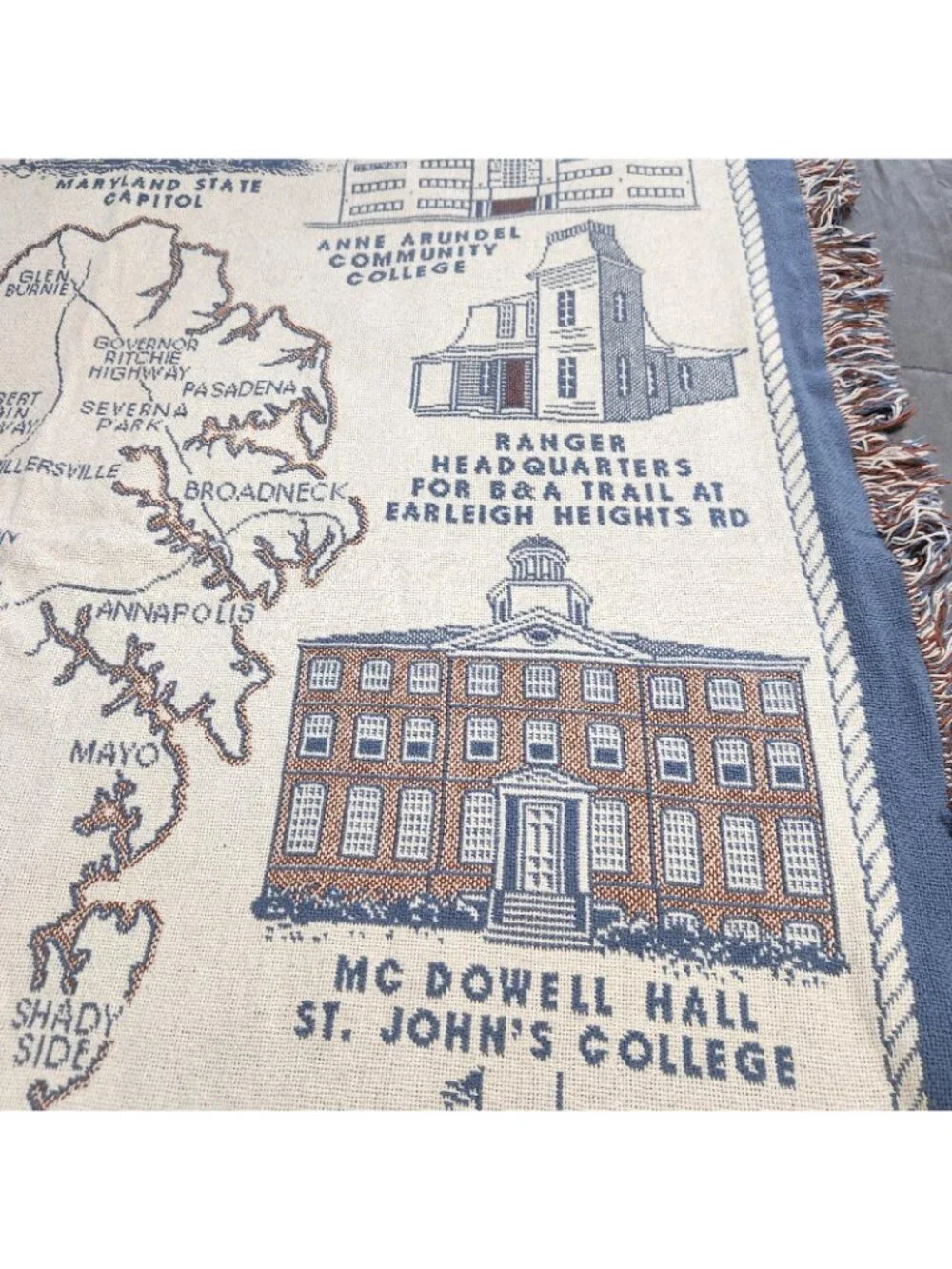 Anne Arundel County Maryland Throw Blanket Historic Landmarks Map Woven Tapestry